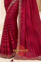 Wine Red Premium Georgette Embroidered Saree