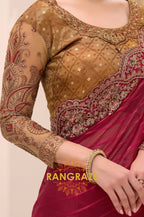 Wine Red Premium Georgette Embroidered Saree