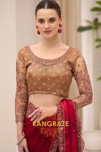 Wine Red Premium Georgette Embroidered Saree