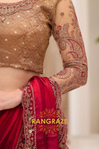Wine Red Premium Georgette Embroidered Saree
