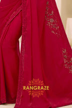 Elegant Red Satin Chiffon Embroidery Saree with Designer Blouse