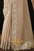 Champagne Zari Organza Satin Embroidered Saree with Rajwadi Koti Blouse