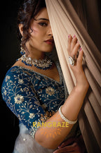 Powder Blue Organza Satin Silk Embroidered Saree with Designer Blouse