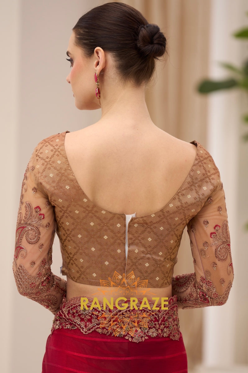 Wine Red Premium Georgette Embroidered Saree