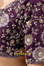 Silver Grey Satin Silk Oval Sequins Embroidered Saree with Designer Blouse