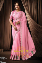 Pink Tissue Organza Embroidered Saree with Rajwada Koti