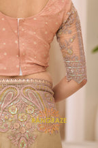 Sage Green Tissue Silk Embroidered Saree with Designer Blouse