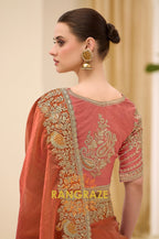 Dual Shade Rust Gold Silk Embroidered Saree with Designer Blouse