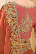 Dual Shade Rust Gold Silk Embroidered Saree with Designer Blouse