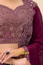 Dusty Rose Shimmer Satin Silk Embroidered Saree with Designer Blouse