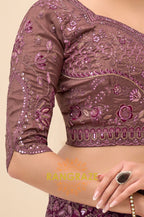 Dusty Rose Shimmer Satin Silk Embroidered Saree with Designer Blouse