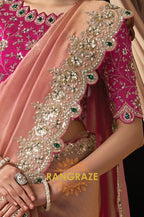 Blush Pink Satin Silk Embroidered Saree with Designer Blouse
