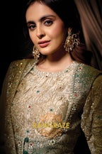 Champagne Zari Organza Satin Embroidered Saree with Rajwadi Koti Blouse