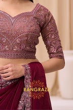 Dusty Rose Shimmer Satin Silk Embroidered Saree with Designer Blouse