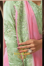 Pink & Mint Green Premium Georgette Silk Embroidered Saree