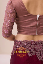 Dusty Rose Shimmer Satin Silk Embroidered Saree with Designer Blouse