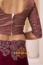 Dusty Rose Shimmer Satin Silk Embroidered Saree with Designer Blouse