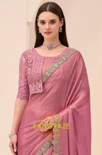Teal Green Tissue Silk Embroidered Saree with Designer Blouse