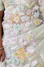 Mint Green Premium Satin Silk Floral Embroidered Saree