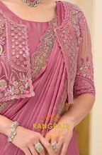 Teal Green Tissue Silk Embroidered Saree with Designer Blouse