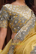 Mustard Gold Premium Banarasi Crush Silk Embroidered Saree