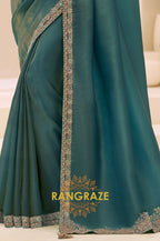 Teal Green Tissue Silk Embroidered Saree with Designer Blouse