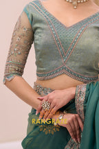 Teal Green Tissue Silk Embroidered Saree with Designer Blouse
