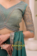 Teal Green Tissue Silk Embroidered Saree with Designer Blouse