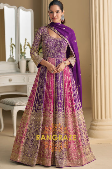 Purple Pink Premium Georgette Designer Anarkali Suit Set