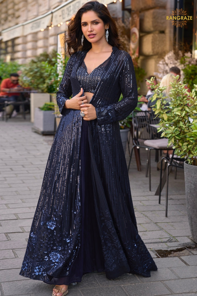 Midnight Sequined Georgette Palazzo Set