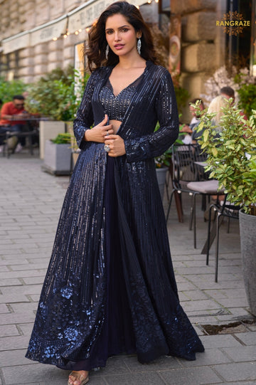 Midnight Sequined Georgette Palazzo Set