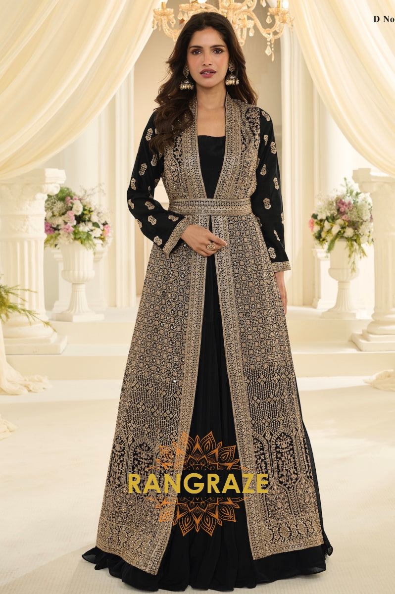 Black Premium Chinon Embroidered Anarkali Set