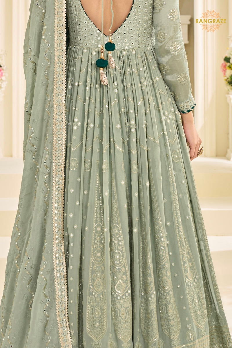 Sage Noor Premium Georgette Anarkali Gown Set