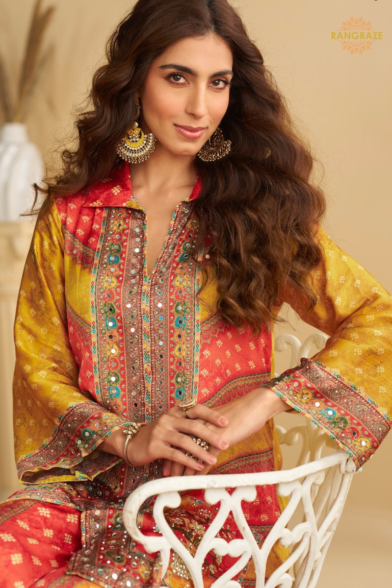 Zariya Crepe Silk Embroidered Mirror Work Suit Set