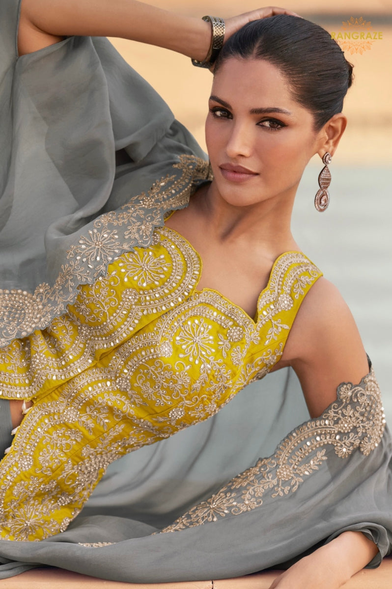 Mist Grey Chinnon Silk Jacket Suit Set