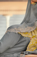 Mist Grey Chinnon Silk Jacket Suit Set