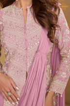Lilac Serene Pure Georgette Saree Style Suit Set with Hand Embroidery