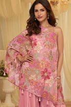 Blush Bloom Crepe Poncho Palazzo Suit Set