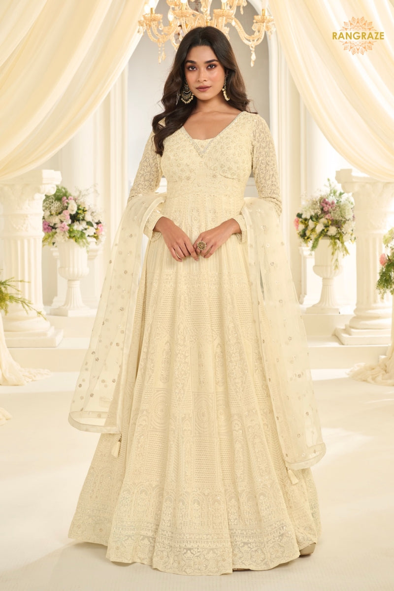 Ivory Maharani Premium Georgette Anarkali Gown Set