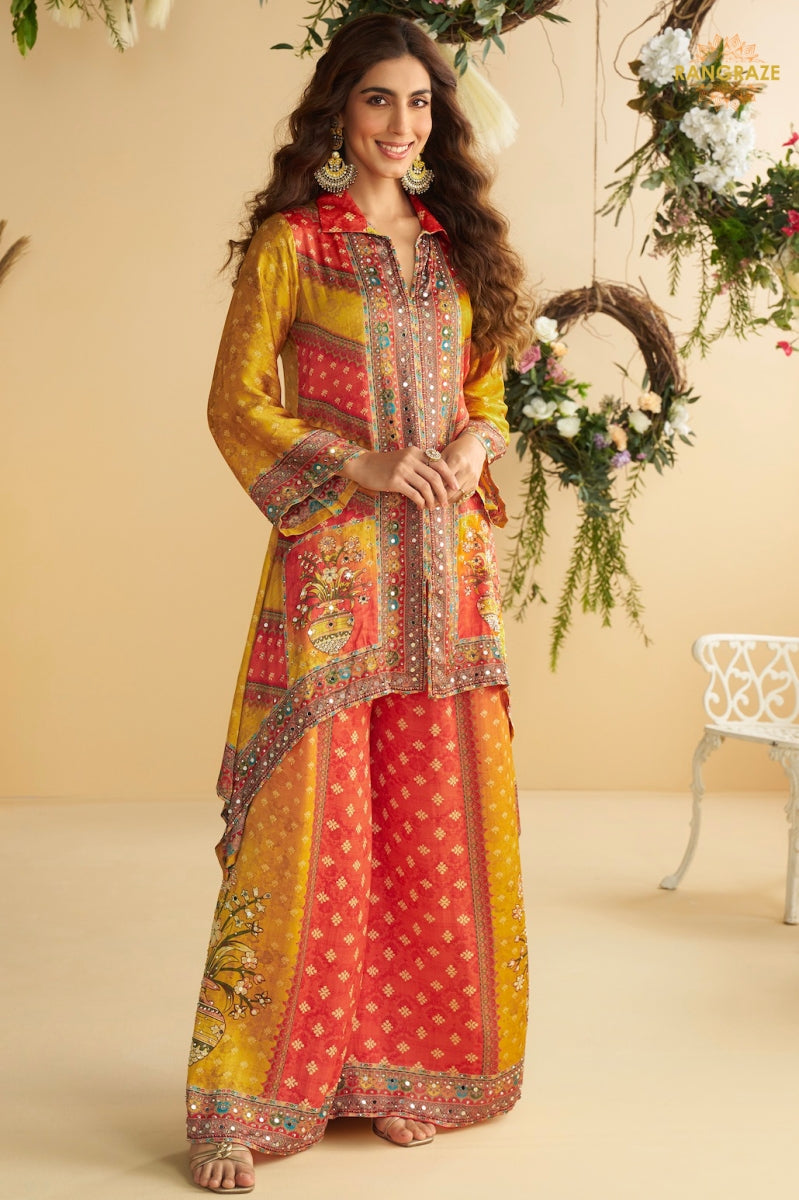 Zariya Crepe Silk Embroidered Mirror Work Suit Set