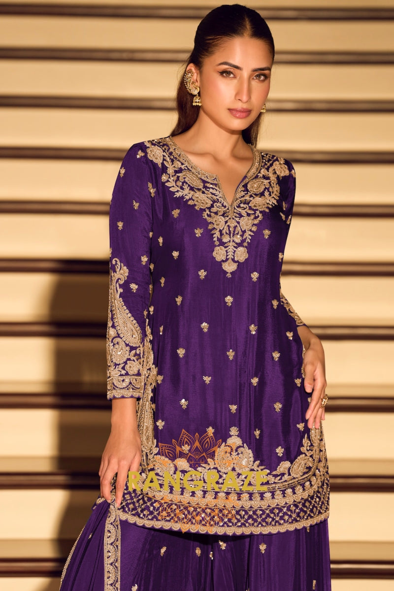 Regal Purple Premium Chinnon Silk Suit Set