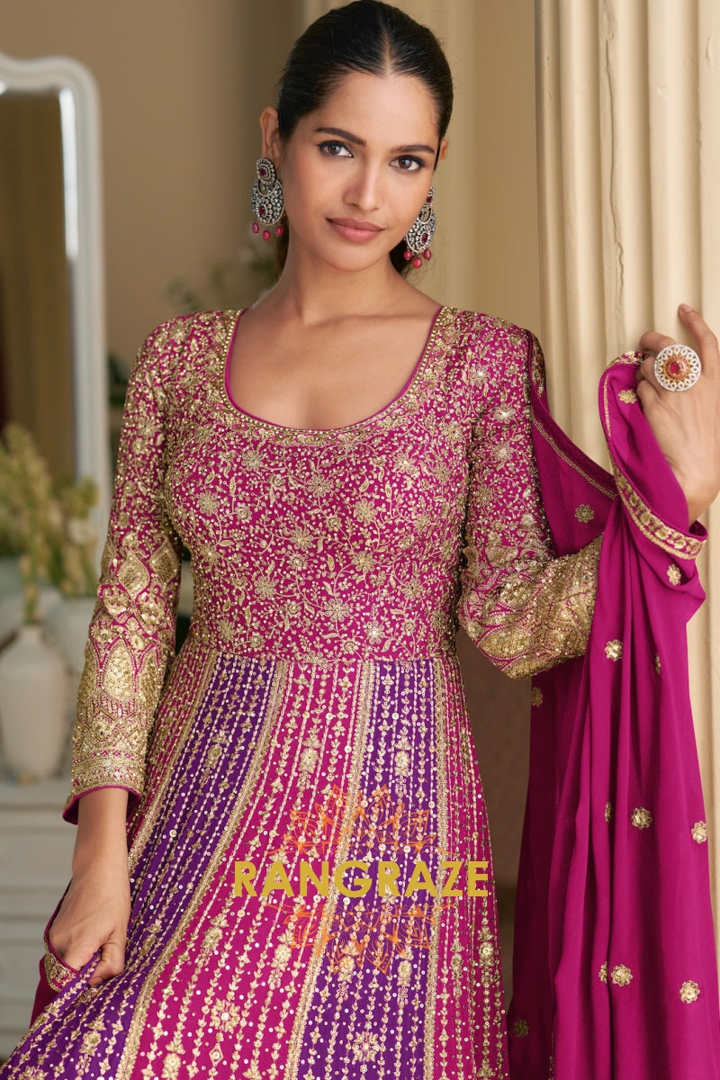 Magenta Purple Premium Georgette Designer Anarkali Suit Set