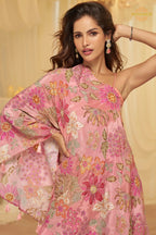 Blush Bloom Crepe Poncho Palazzo Suit Set