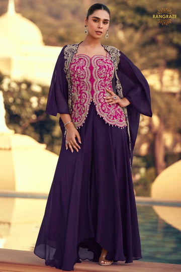 Royal Plum Chinnon Silk Jacket Suit Set