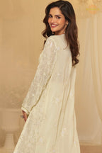 Ivory Zareen Georgette Jacket Croptop Skirt Suit Set