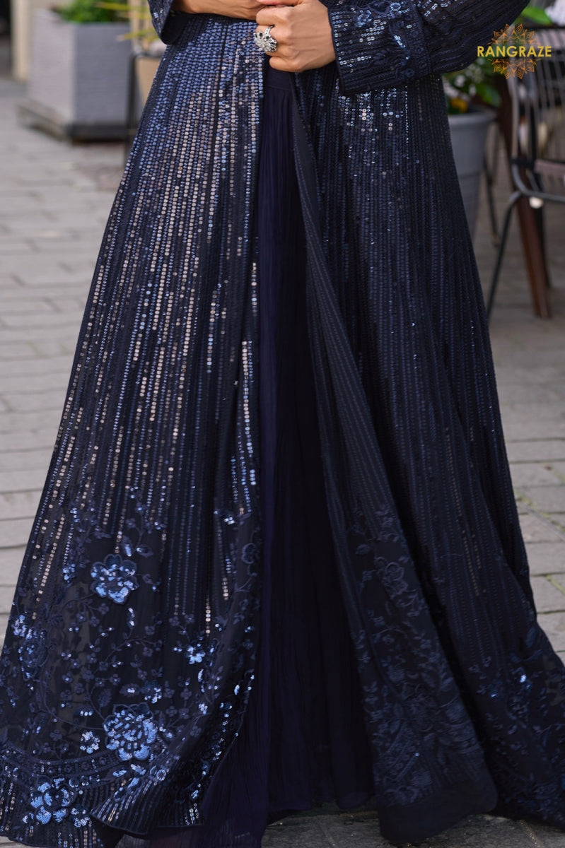 Midnight Sequined Georgette Palazzo Set