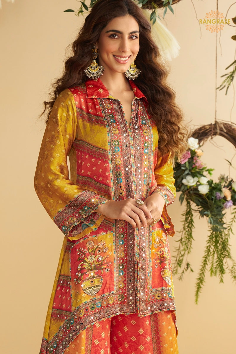 Zariya Crepe Silk Embroidered Mirror Work Suit Set