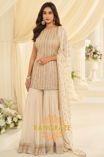 Ivory Radiance Premium Georgette Sharara Set