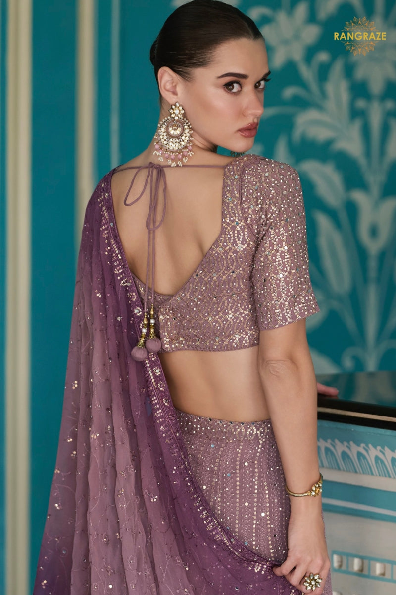 Mauve Shimmer Readymade Georgette Palazzo Suit Set with Dupatta