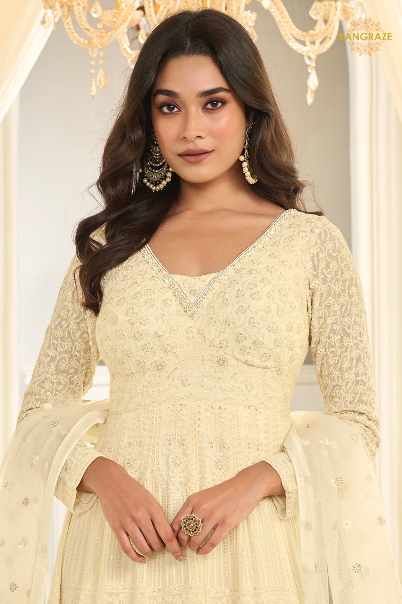 Ivory Maharani Premium Georgette Anarkali Gown Set